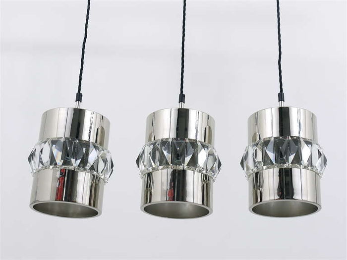 Three Bakalowits Nickel, Brass and Faceted Crystal Pendant Lamps, Austria, 1950s