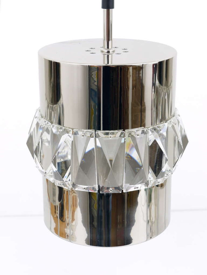 Three Bakalowits Nickel, Brass and Faceted Crystal Pendant Lamps, Austria, 1950s