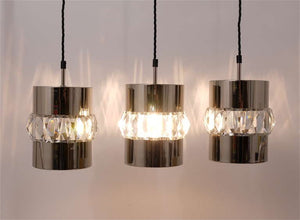 Three Bakalowits Nickel, Brass and Faceted Crystal Pendant Lamps, Austria, 1950s