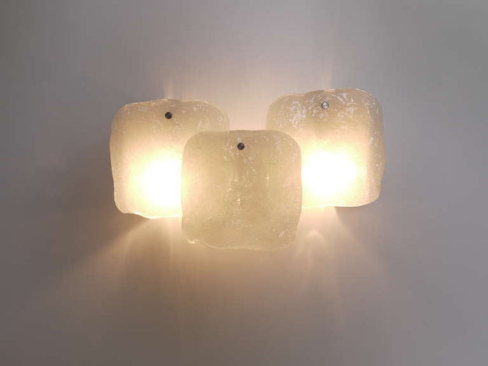 Up to 4 Kalmar Vienna Frosted Ice Glass Panel Sconces Modernist Wall Lamps 1960s