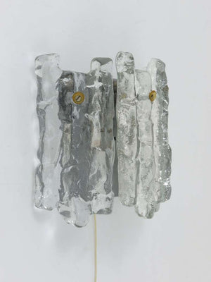 J.T. Kalmar Soria Midcentury Ice Glass Sconce Wall Light, Austria, 1970s