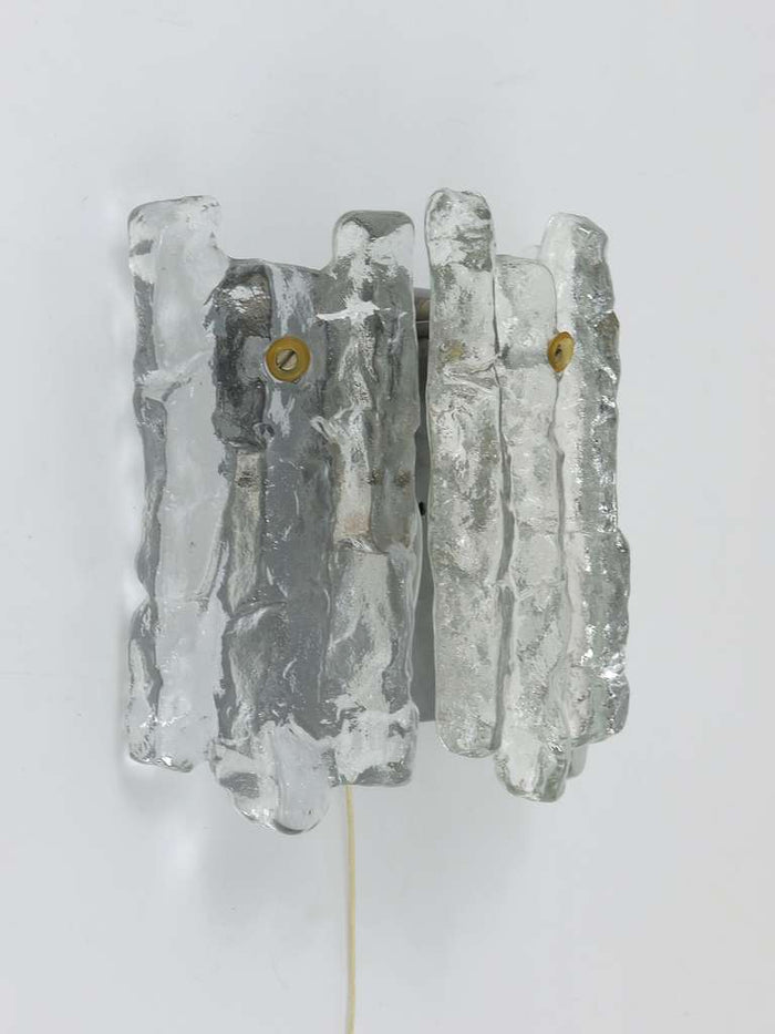 J.T. Kalmar Soria Midcentury Ice Glass Sconce Wall Light, Austria, 1970s
