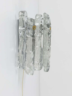 J.T. Kalmar Soria Midcentury Ice Glass Sconce Wall Light, Austria, 1970s