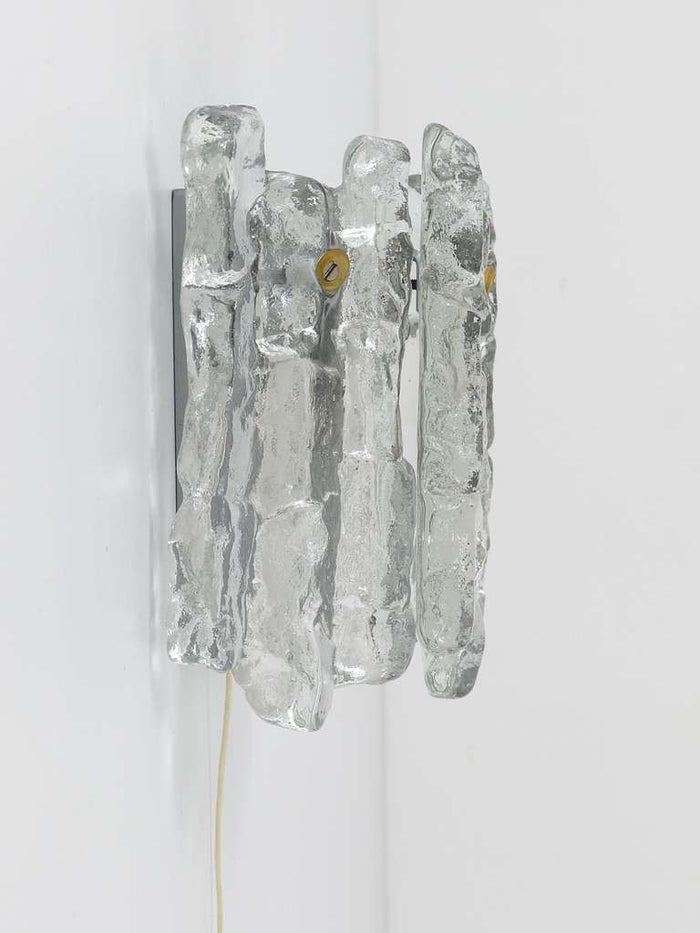 J.T. Kalmar Soria Midcentury Ice Glass Sconce Wall Light, Austria, 1970s