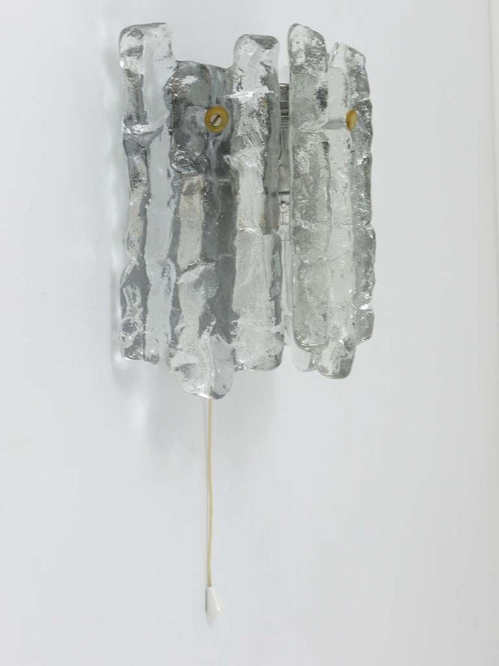 J.T. Kalmar Soria Midcentury Ice Glass Sconce Wall Light, Austria, 1970s