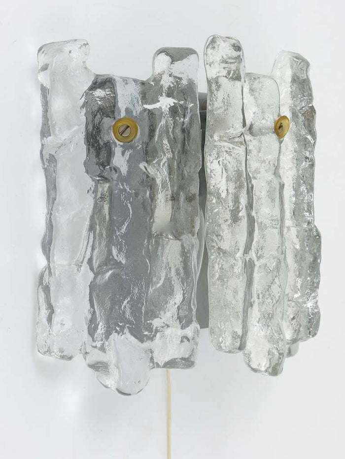 J.T. Kalmar Soria Midcentury Ice Glass Sconce Wall Light, Austria, 1970s