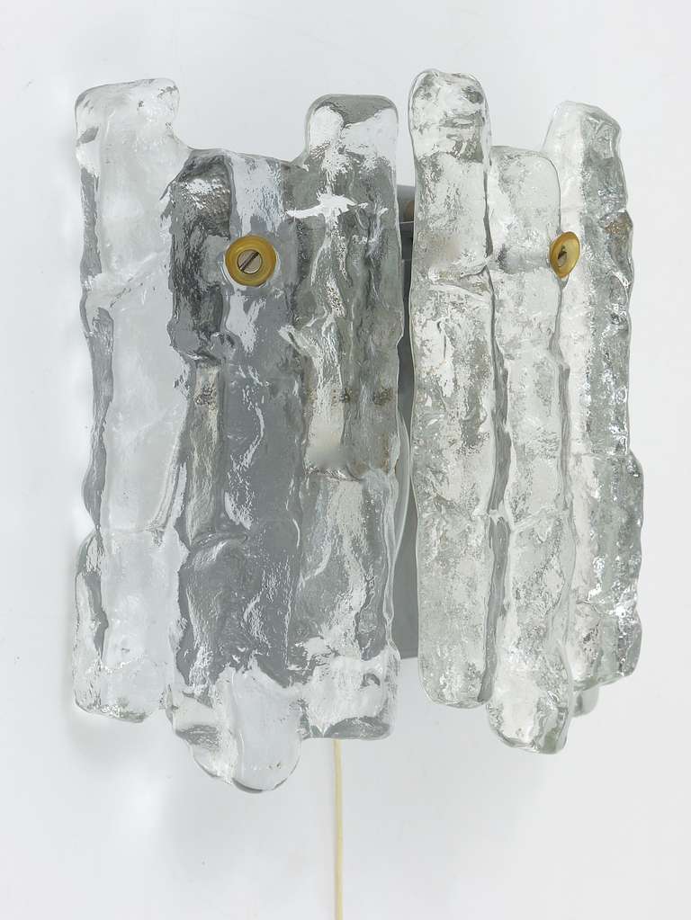 Applique murale J.T. Kalmar Soria en verre glacé, Mid-Century, Autriche, années 1970