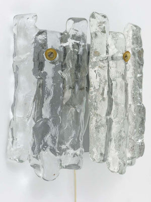 J.T. Kalmar Soria Midcentury Ice Glass Sconce Wall Light, Austria, 1970s