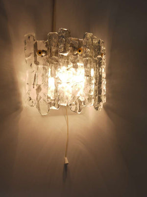 J.T. Kalmar Soria Midcentury Ice Glass Sconce Wall Light, Austria, 1970s