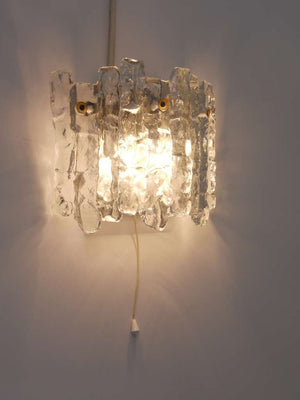 J.T. Kalmar Soria Midcentury Ice Glass Sconce Wall Light, Austria, 1970s