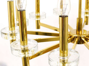Gaetano Sciolari Style Brass & Glass Discs Chandelier, Mid-Century, Italy, 1970s
