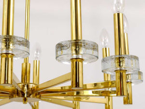 Gaetano Sciolari Style Brass & Glass Discs Chandelier, Mid-Century, Italy, 1970s