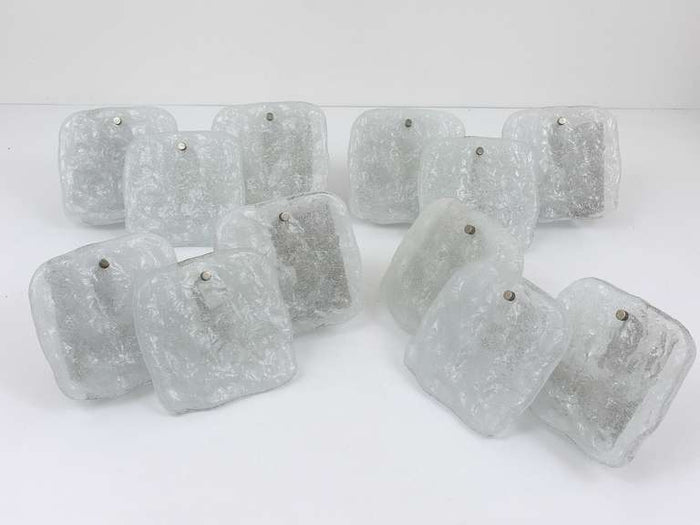 Up to 4 Kalmar Vienna Frosted Ice Glass Panel Sconces Modernist Wall Lamps 1960s