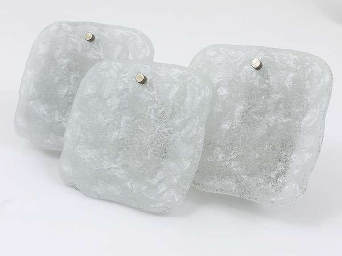 Up to 4 Kalmar Vienna Frosted Ice Glass Panel Sconces Modernist Wall Lamps 1960s