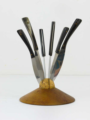 Carl Aubock II Walnut Knife Holder with 6 Amboss Knives, Austria, 1950s