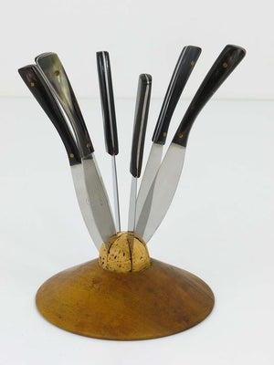 Carl Aubock II Walnut Knife Holder with 6 Amboss Knives, Austria, 1950s