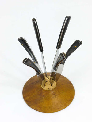 Carl Aubock II Walnut Knife Holder with 6 Amboss Knives, Austria, 1950s