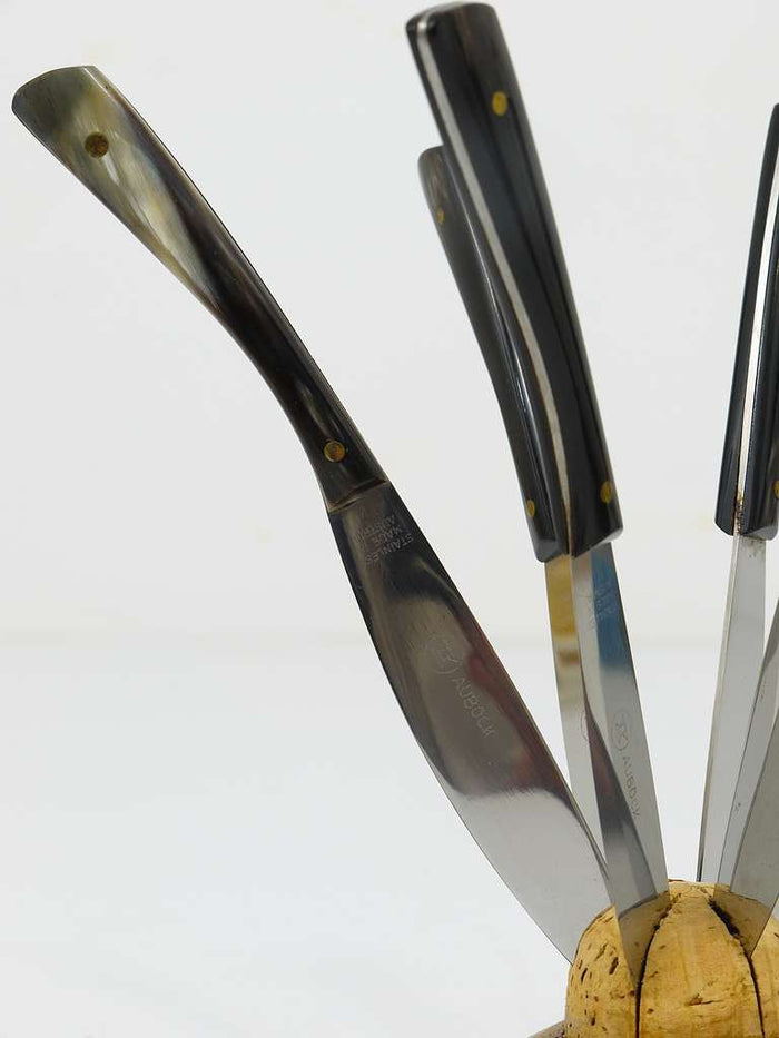 Carl Aubock II Walnut Knife Holder with 6 Amboss Knives, Austria, 1950s