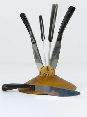Carl Aubock II Walnut Knife Holder with 6 Amboss Knives, Austria, 1950s