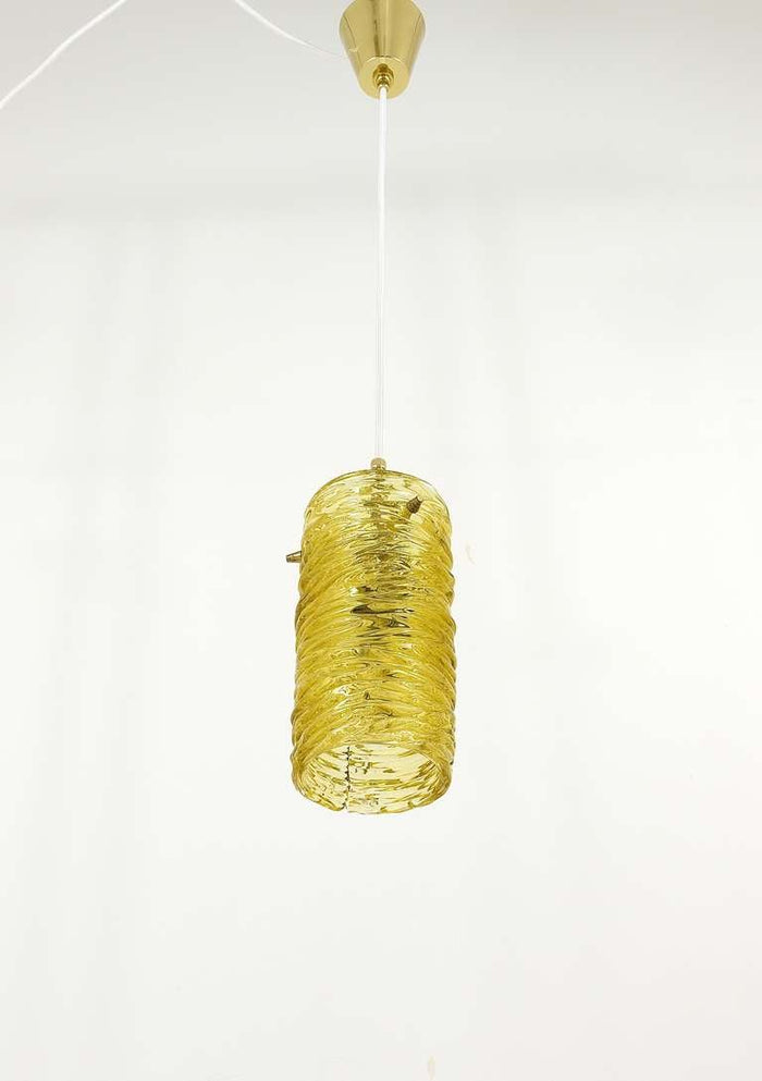 Mid-Century J.T. Kalmar Modernist Glass Tube Brass Pendant Lamp, Austria, 1950s