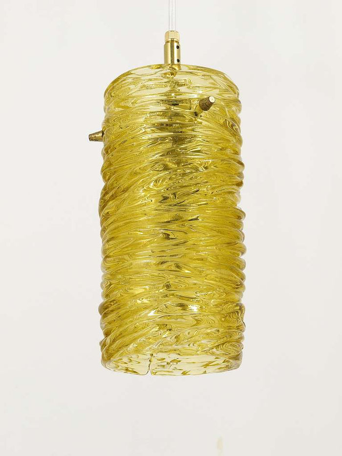 Mid-Century J.T. Kalmar Modernist Glass Tube Brass Pendant Lamp, Austria, 1950s