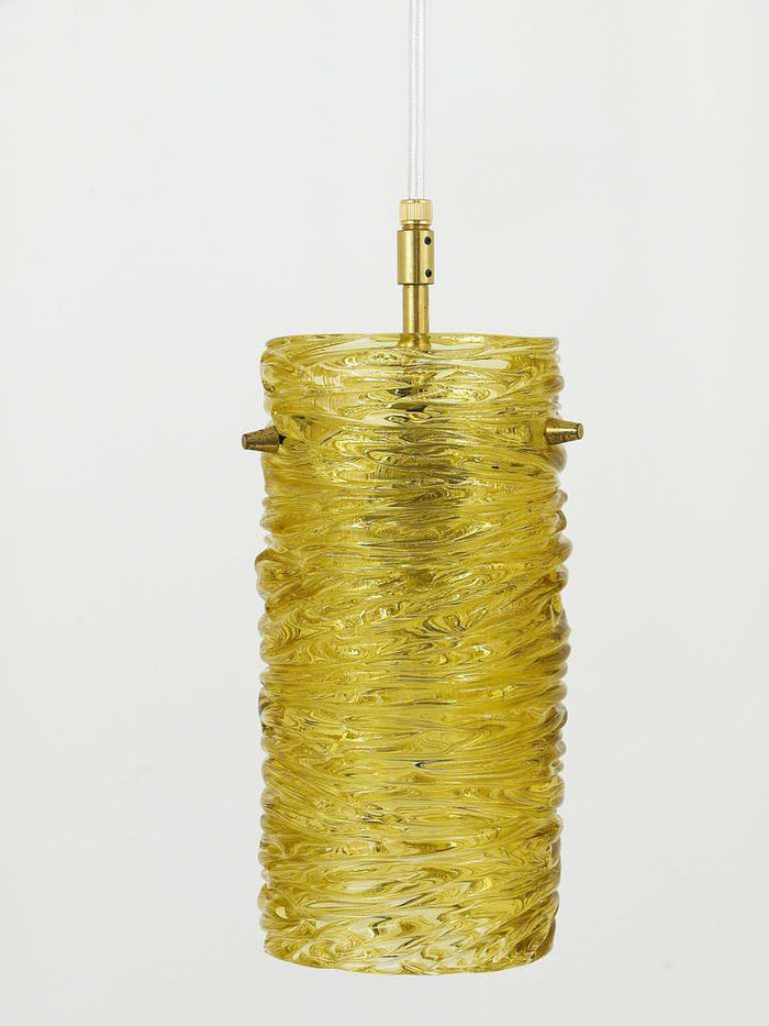 Mid-Century J.T. Kalmar Modernist Glass Tube Brass Pendant Lamp, Austria, 1950s