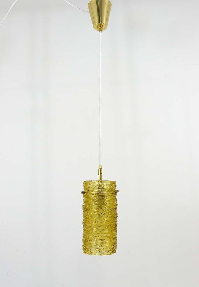 Mid-Century J.T. Kalmar Modernist Glass Tube Brass Pendant Lamp, Austria, 1950s