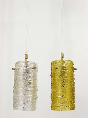 Mid-Century J.T. Kalmar Modernist Glass Tube Brass Pendant Lamp, Austria, 1950s