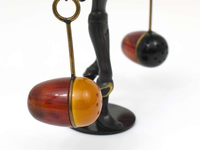 Asian Brass Figurine Salt & Pepper Shakers Set Holder by Rohac, Austria, 1950s