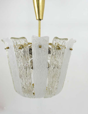 J.T. Kalmar Brass & Textured Glass Mid-Century Basket Chandelier, Austria, 1950s