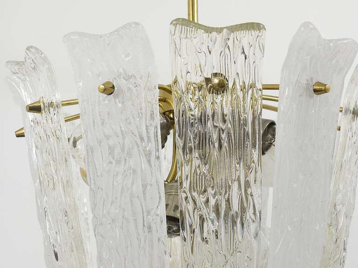 J.T. Kalmar Brass & Textured Glass Mid-Century Basket Chandelier, Austria, 1950s