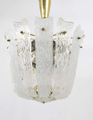 J.T. Kalmar Brass & Textured Glass Mid-Century Basket Chandelier, Austria, 1950s