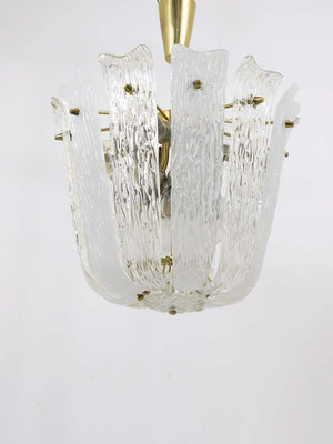 J.T. Kalmar Brass & Textured Glass Mid-Century Basket Chandelier, Austria, 1950s