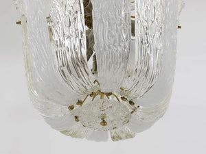 J.T. Kalmar Brass & Textured Glass Mid-Century Basket Chandelier, Austria, 1950s