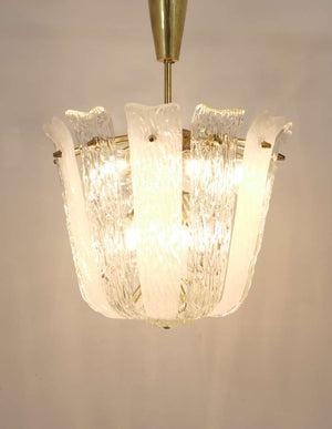 J.T. Kalmar Brass & Textured Glass Mid-Century Basket Chandelier, Austria, 1950s