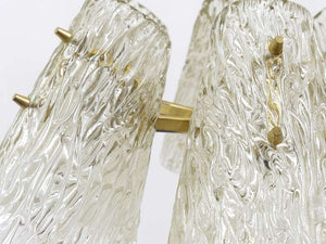 J.T. Kalmar Brass Chandelier, With Textured Glass Cone Lampshades, Austria, 1950