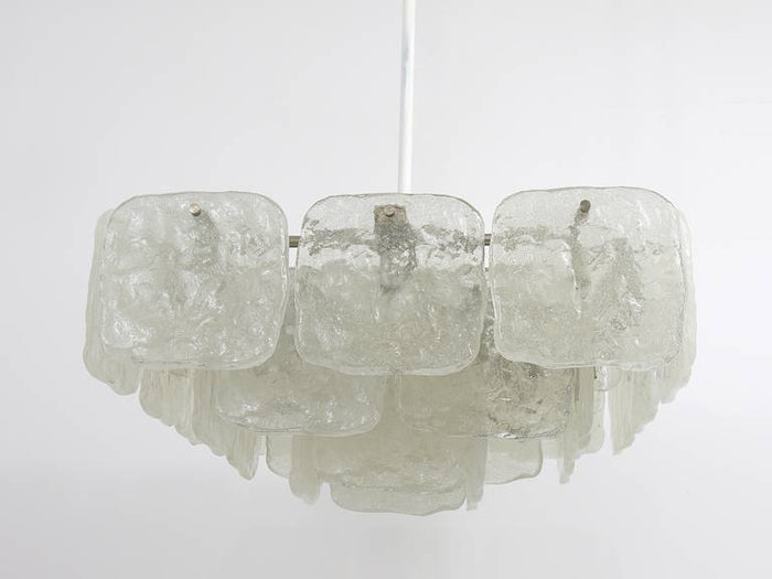 Huge J.T. Kalmar Square Chandelier with Frosted Ice Glass Panels, Austria, 1960s