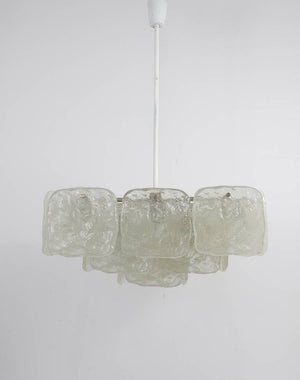 Huge J.T. Kalmar Square Chandelier with Frosted Ice Glass Panels, Austria, 1960s