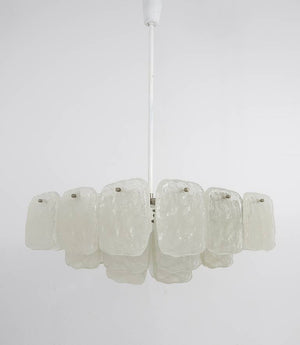 Huge J.T. Kalmar Square Chandelier with Frosted Ice Glass Panels, Austria, 1960s