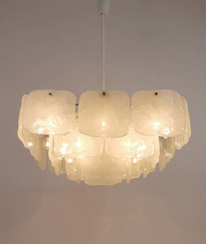 Huge J.T. Kalmar Square Chandelier with Frosted Ice Glass Panels, Austria, 1960s