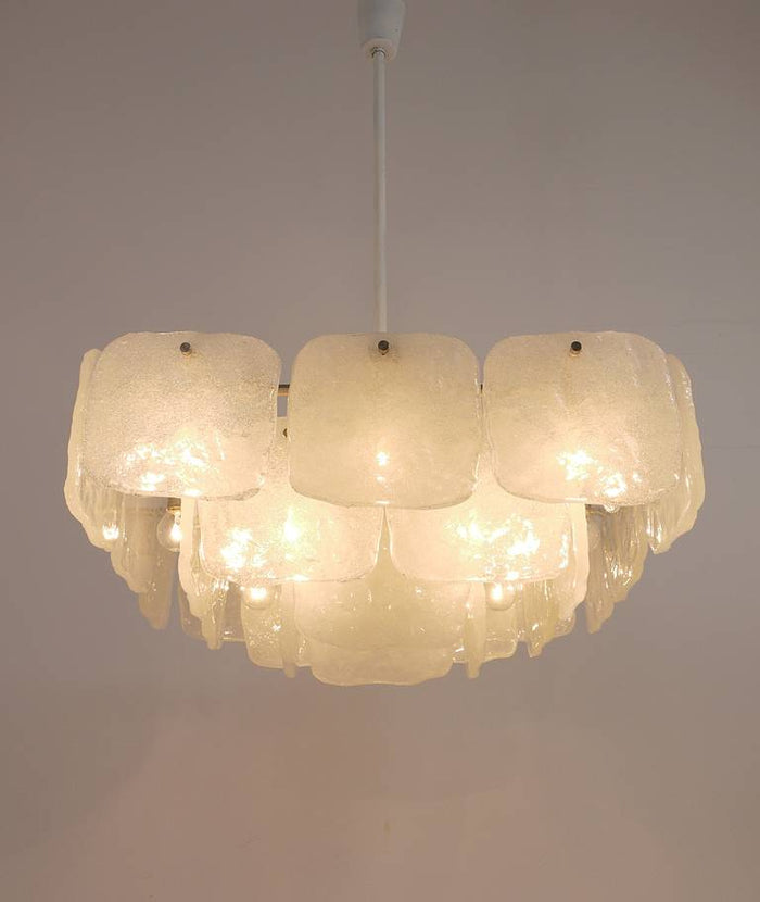 Huge J.T. Kalmar Square Chandelier with Frosted Ice Glass Panels, Austria, 1960s