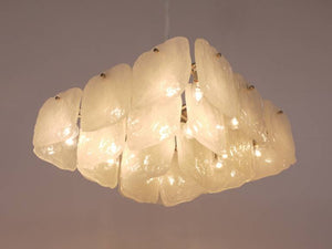 Huge J.T. Kalmar Square Chandelier with Frosted Ice Glass Panels, Austria, 1960s