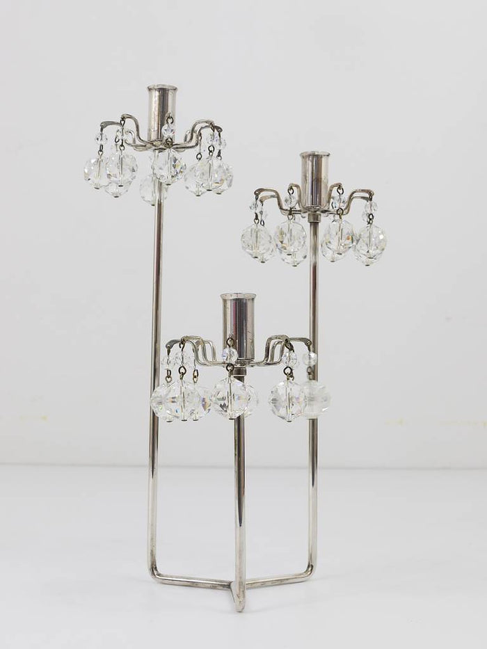 Lobmeyr Silver Plated Candleholder, Faceted Swarovski Crystals, Austria, 1960s