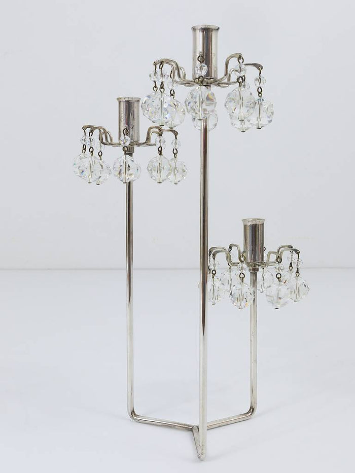 Lobmeyr Silver Plated Candleholder, Faceted Swarovski Crystals, Austria, 1960s