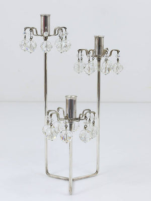 Lobmeyr Silver Plated Candleholder, Faceted Swarovski Crystals, Austria, 1960s