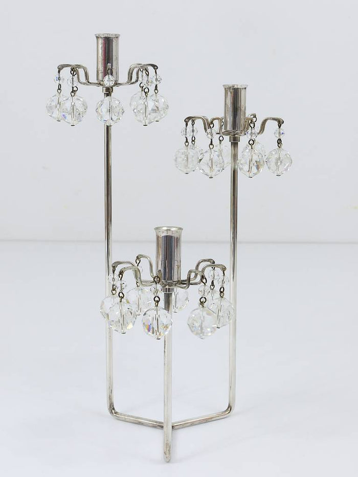 Lobmeyr Silver Plated Candleholder, Faceted Swarovski Crystals, Austria, 1960s