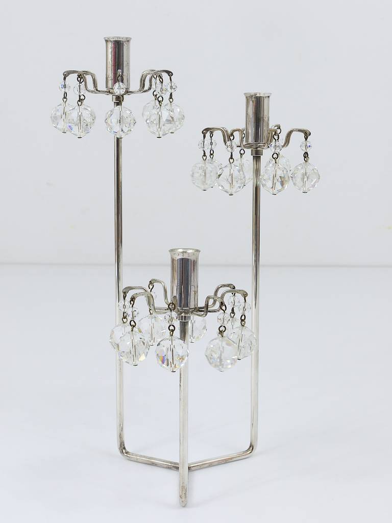 Lobmeyr、銀メッキキャンドルホルダー、ファセットカットSwarovskiクリスタル、オーストリア、1960年代