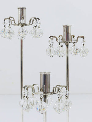 Lobmeyr Silver Plated Candleholder, Faceted Swarovski Crystals, Austria, 1960s