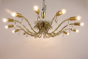 Huge Floral Lobmeyr Mid-Century Brass Crystal Chandelier, 1950s, Austria
