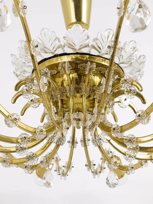 Huge Floral Lobmeyr Mid-Century Brass Crystal Chandelier, 1950s, Austria